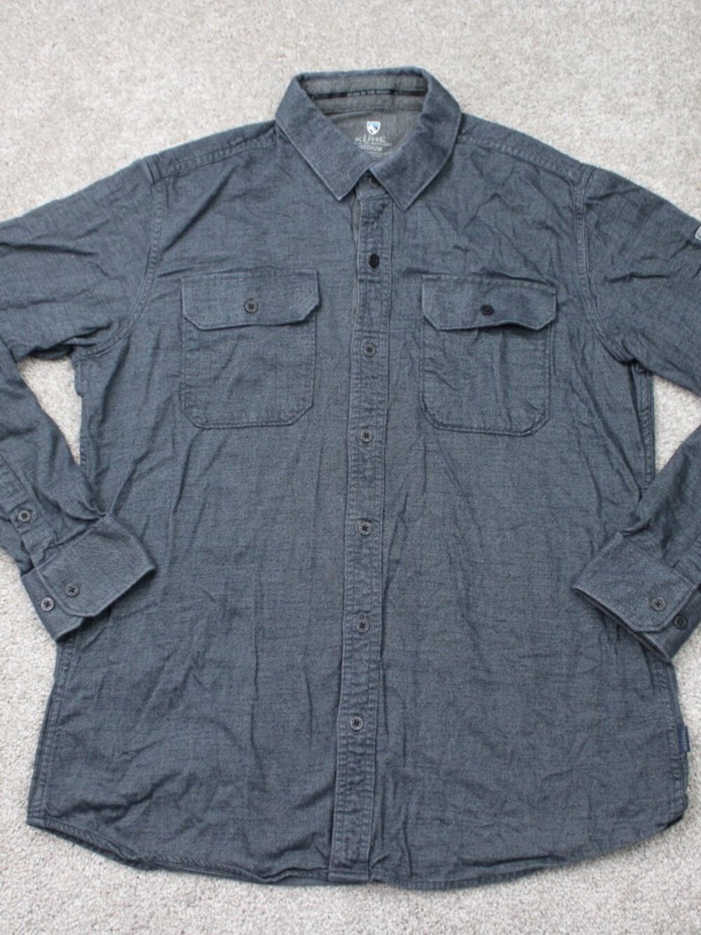 Kuhl Descendr Flannel Shirt Mens Medium Gray Cotton/Tencel Long Sleeve Pockets